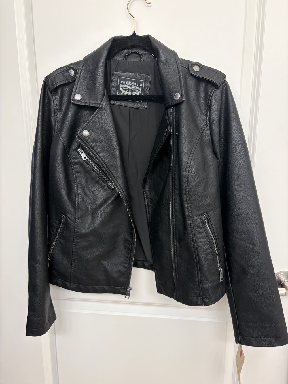 Levi's Black Faux Leather Moto Jacket with Silver Hardware